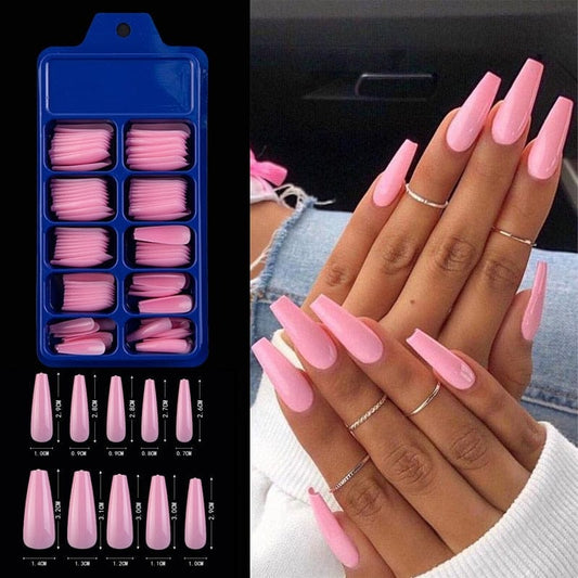 100pcs Solid Color Plastic Shiny High-Hard Holiday Ballerina Nails